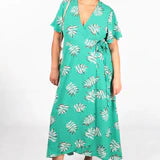 Sarta Green leaf Print Short Sleeve Wrap Dress sizes 12-18