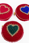 ROUND PURSES IN BLUE, GREEN & RED