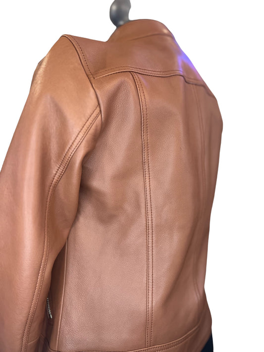 Reiss tan leather jacket size 6