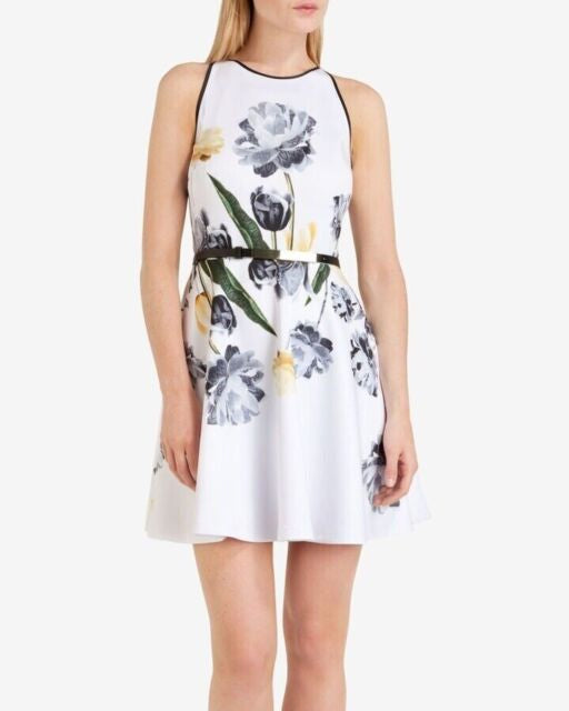 Ted baker black & yellow floral skate style dress 10