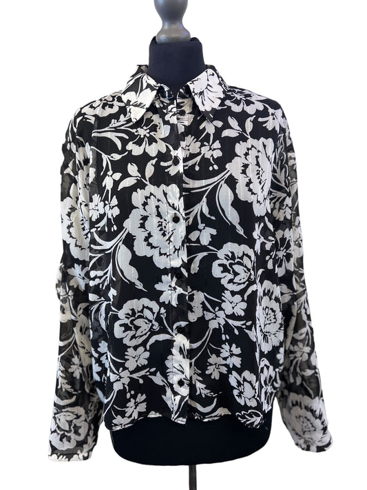 Zara blk/wht floral shirt l 0050